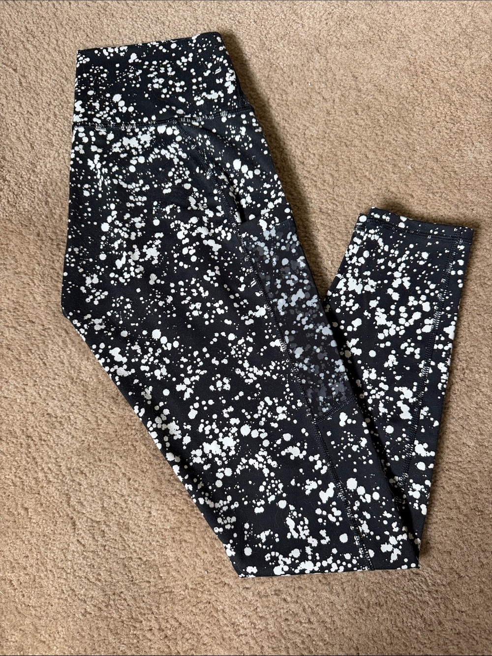 Fabletics Black with White Splatter PowerHold Leggings